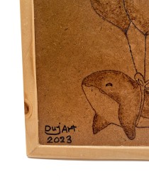 Woodburning Tableau Dolphin and Balloons