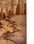 Intricate burnt shading of a river and shoreline in a pyrography nature scene.