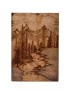 Full view of the A4 woodburned tableau showing a complete mountain, forest, and river landscape.