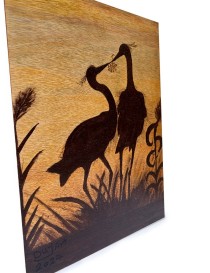 Woodburning Tableau Two Birds