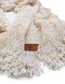 Hala.Sh brand label on a hand-crocheted vintage silk scarf.