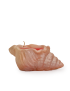 Side profile of a textured pink stone seashell candle vessel.