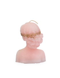 Back view showing intricate braided hairstyle of pink goddess candle.