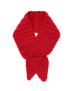 Red crochet ascot scarf crossed in a keyhole style.