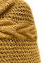 Close-up of golden open-mesh knit and cable-knit pattern.