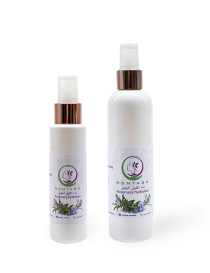 Montago Rosemary Hydrolate spray bottles in 250ml and 100ml sizes.