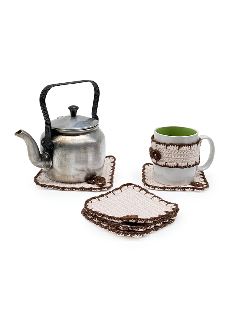 Set: cup coaster, cup cover, and towel hanger