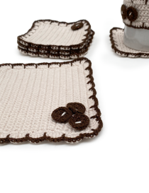 Set: cup coaster, cup cover, and towel hanger