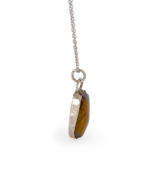 Teardrop Tiger’s Eye pendant on sterling silver chain.