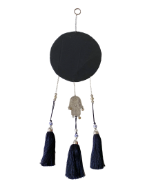 Back view of the circular crochet Evil Eye wall decor showing the clean black finish.