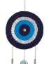 Detail of the hand-crocheted blue eye with silver crystal accents.