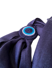 Navy Blue Pashmina Shawl with Three Hand-Crocheted Blue Eyes