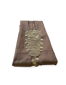 Beige Indian Cashmere Shawl with Handcrafted Crochet Circles & Metallic Accents