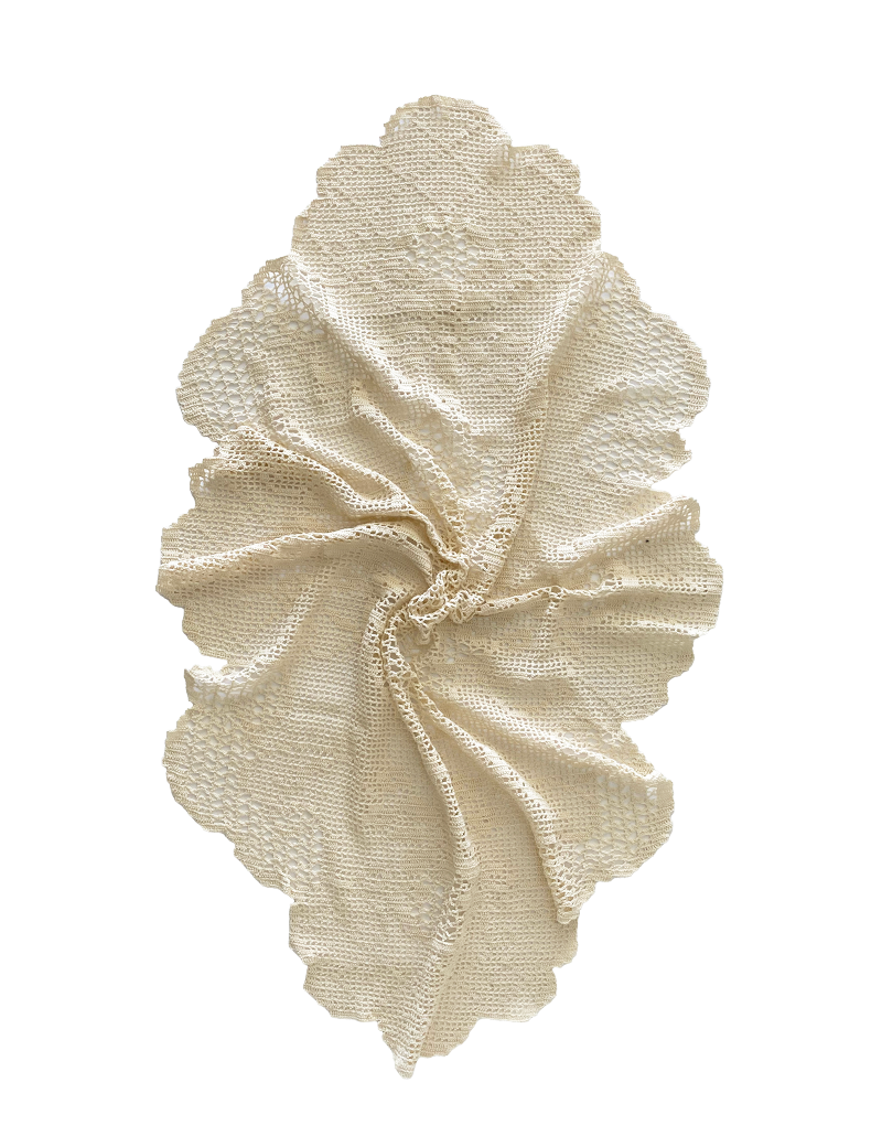 Full view of 133x91cm beige crochet lace tablecloth