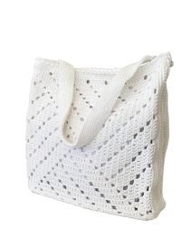 Large White Crochet Tote Bag with Lining & Pockets