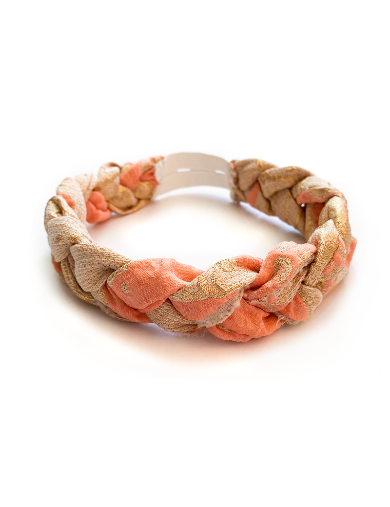 Peach and gold metallic brocade braided headband