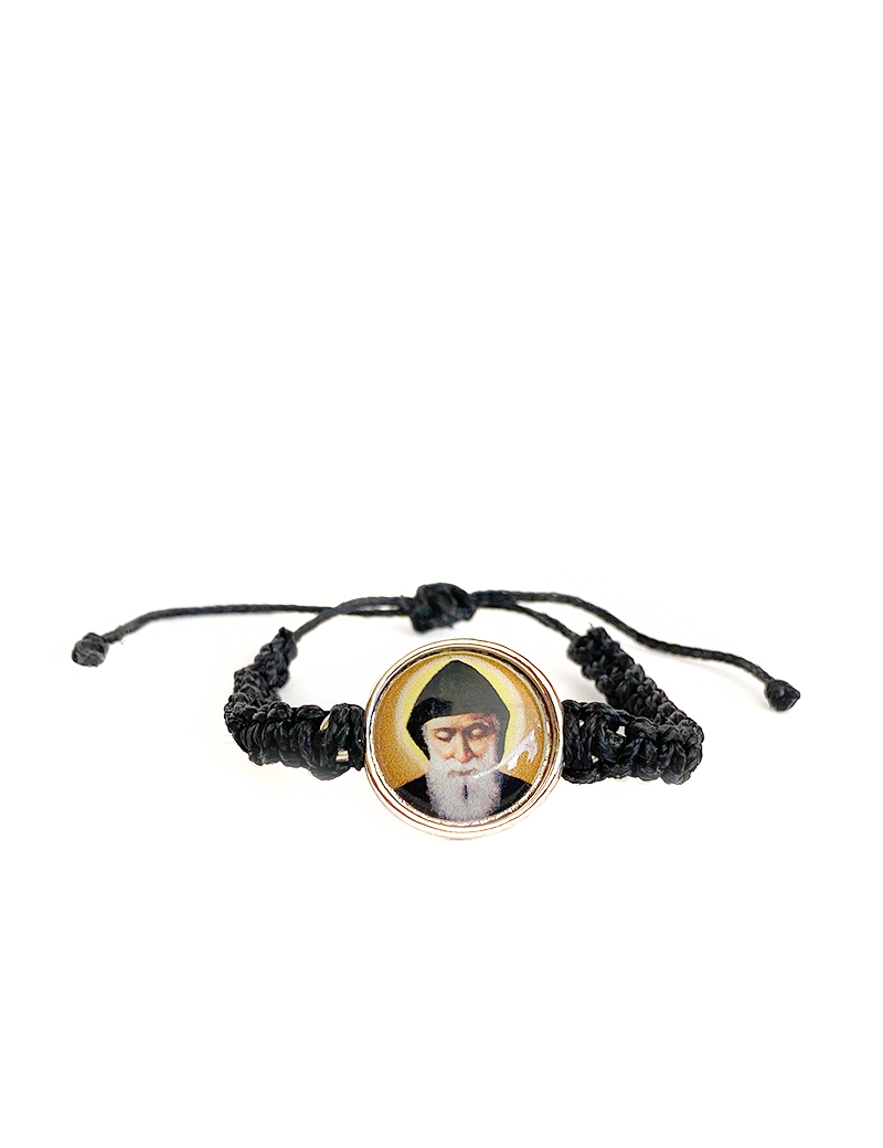 Saint Charbel religious icon hand-woven bracelet.