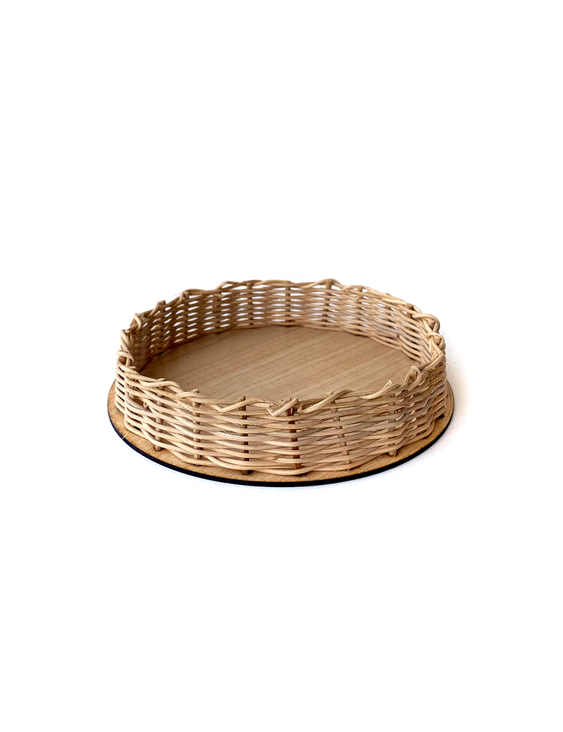 Handwoven Round Straw & Wood Tray | Rustic Home Decor