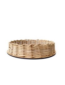 Handwoven Round Straw & Wood Tray | Rustic Home Decor