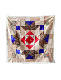 Full view of 1x1m Syrian geometric handmade wall tapestry.