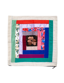 Red and purple Oriental motif patchwork pillow cover.