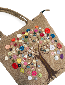 Fazlakat Tree of Life Jute Bag | Large Tote with Button Art | Handmade Syrian Bag