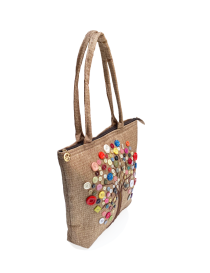 Fazlakat Tree of Life Jute Bag | Large Tote with Button Art | Handmade Syrian Bag