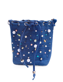 Fazlakat Rima Jeans Upcycled Denim Bucket Bag | Medium Bag with Braid & Loops | Lined with Zipper