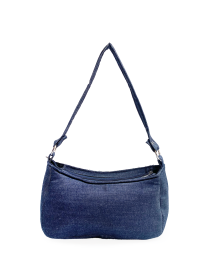 Plain dark wash back view of the upcycled denim bag.