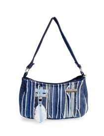 Front view of Fazlakat Rima patchwork denim shoulder bag.