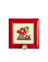 Red mushroom cross-stitch in red frame with crystal wall hook.
