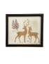 Framed cross-stitch embroidery of two deer in a forest 35x31cm.
