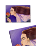 Hand-painted canvas of woman with rose on purple background 35x50cm.