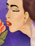 Profile view of hand-painted dreamy woman portrait with rose.