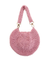 Back view of the pink ribbed crochet bag showing the clean craftsmanship and circular pattern.