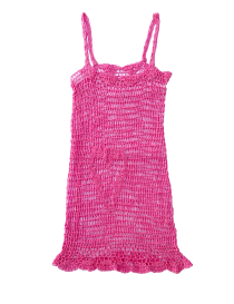 Full-length Pink Meadow handmade crochet summer dress for women.