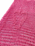 Close-up of intricate pink crochet knit pattern and soft yarn texture.