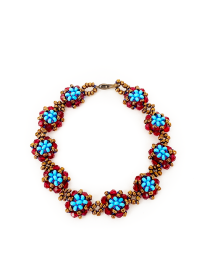 Handwoven floral bead cluster bracelet with bronze clasp.