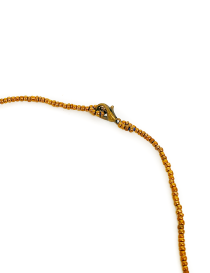 Close-up of the durable antique-finish metal lock on the beaded necklace.