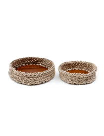 Natural Crochet Basket Set with Wooden Base – Set of Two