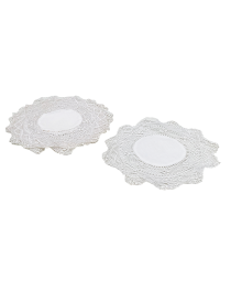 Pair of handmade white lace needle-work coasters for home décor Syria.