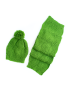 Handmade green wool hat and scarf set with leaf stitch pattern for Syria delivery.