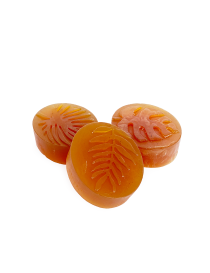 Three handmade glycerin and licorice soaps with decorative leaf patterns for gift delivery Syria