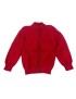 Handmade red knitted cardigan for girls with buttons and ribbed collar.