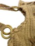 Handmade beige jute handbag featuring boho beadwork, floral details, and wooden ring handles.