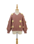 Girls' dusty pink knitted V-neck sweater with white and yellow 3D flowers.