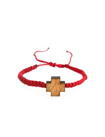 Red macramé cord bracelet with wooden cross