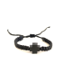 Hand-knotted black cord bracelet with a matte black plexiglass cross centerpiece.