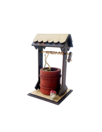 Rustic round wooden miniature well