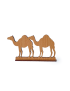 Decorative wooden camel statue for home office shelf decor.